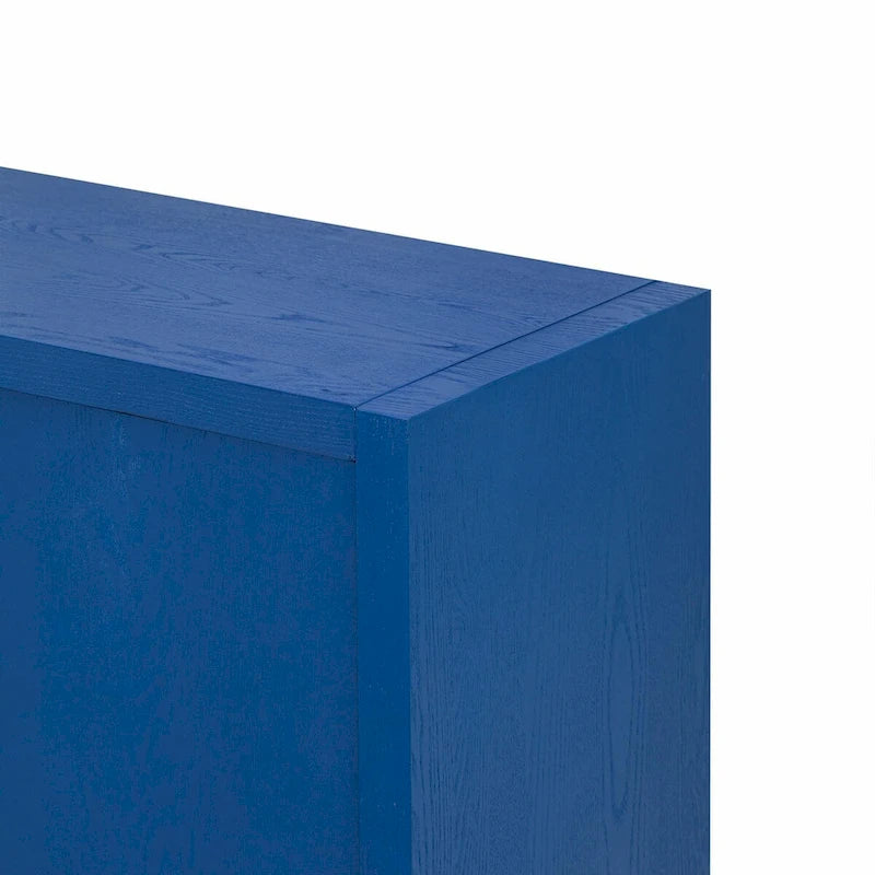 Buffet de rangement à quatre portes bleu marine et noir en MDF avec étagères réglables
