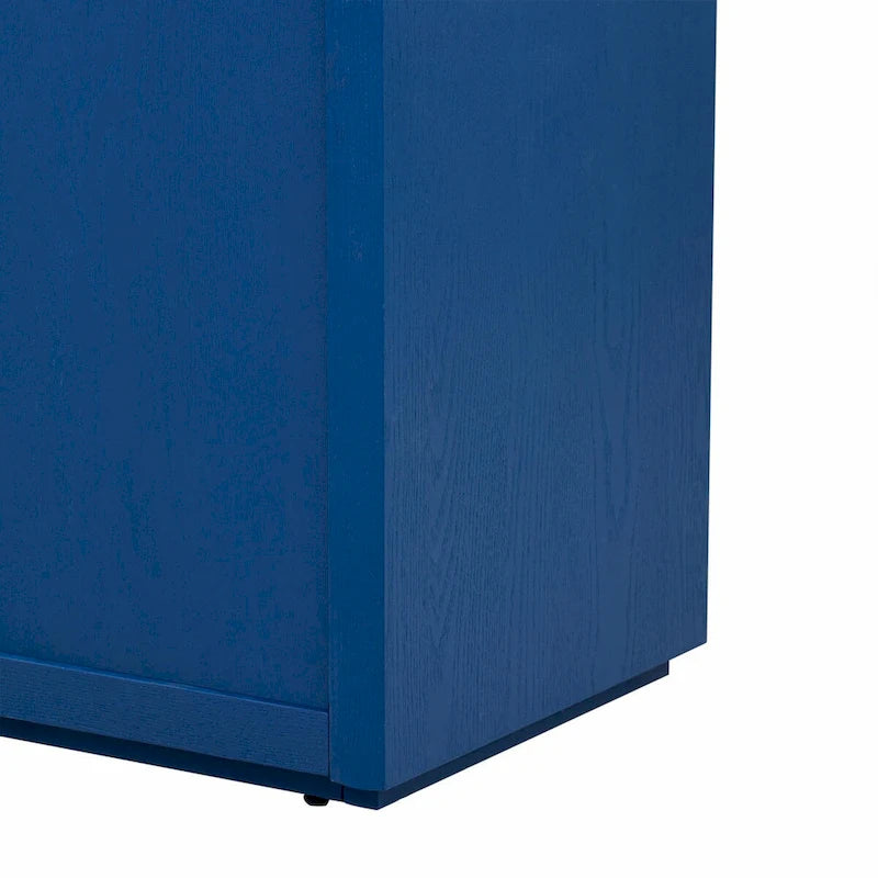 Buffet de rangement à quatre portes bleu marine et noir en MDF avec étagères réglables