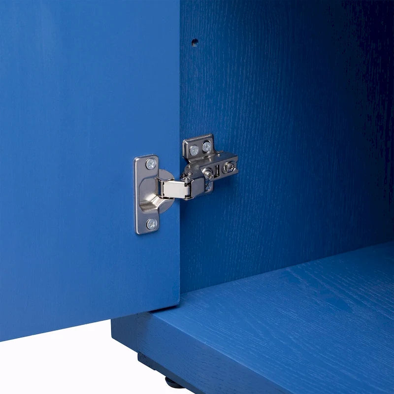 Buffet de rangement à quatre portes bleu marine et noir en MDF avec étagères réglables