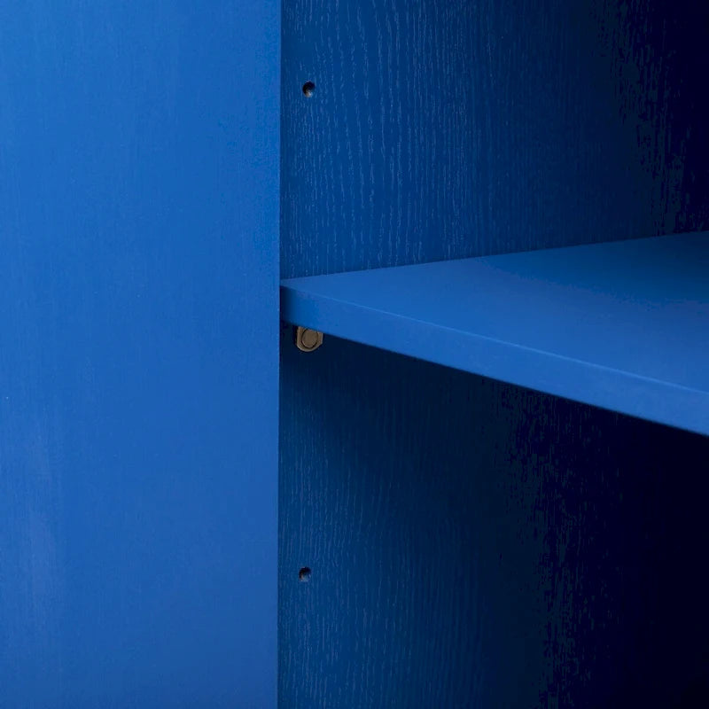 Buffet de rangement à quatre portes bleu marine et noir en MDF avec étagères réglables