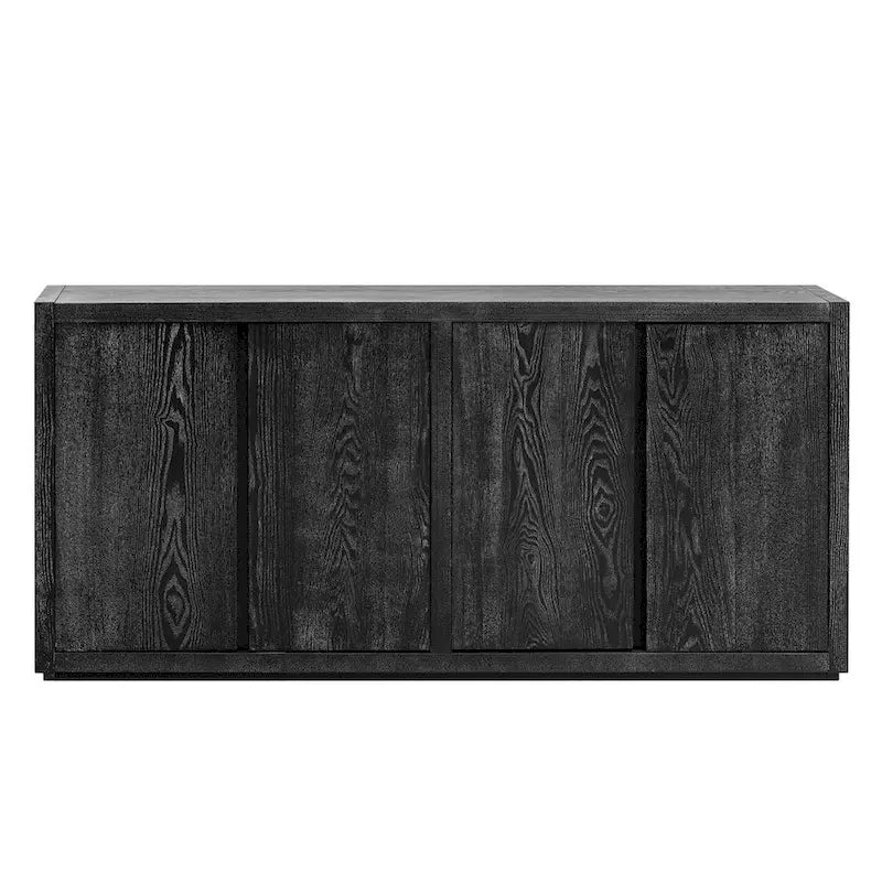 Buffet de rangement à quatre portes bleu marine et noir en MDF avec étagères réglables