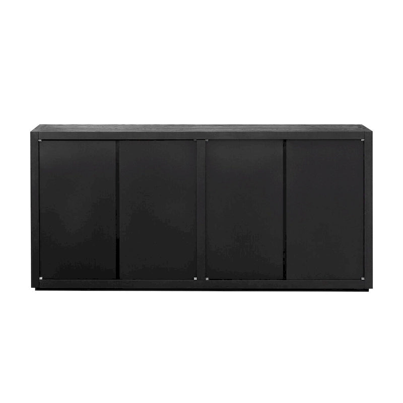 Buffet de rangement à quatre portes bleu marine et noir en MDF avec étagères réglables