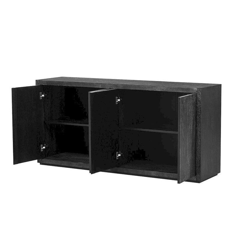 Buffet de rangement à quatre portes bleu marine et noir en MDF avec étagères réglables
