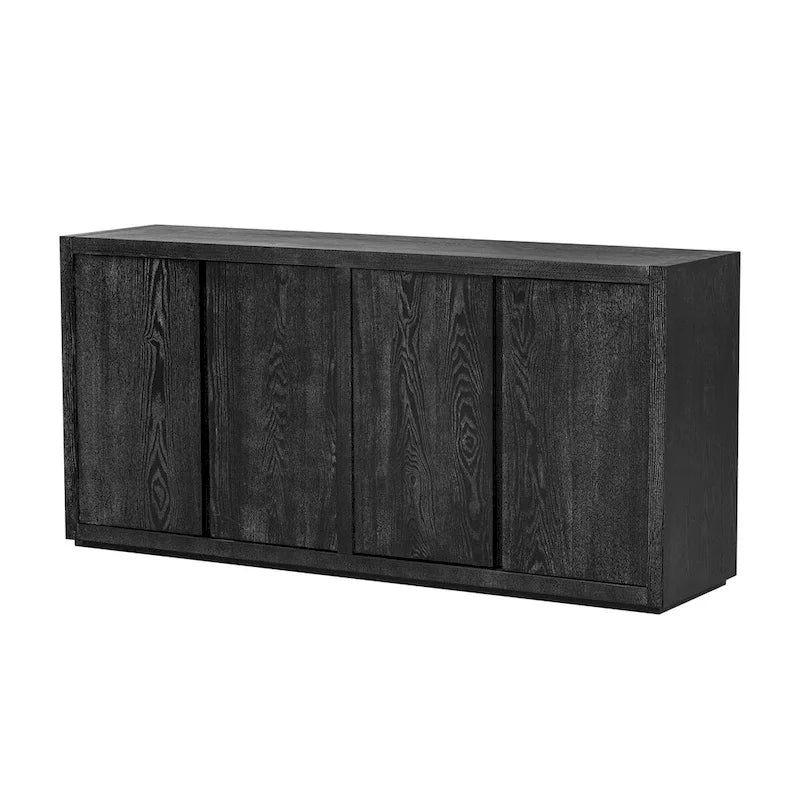 Buffet de rangement à quatre portes bleu marine et noir en MDF avec étagères réglables