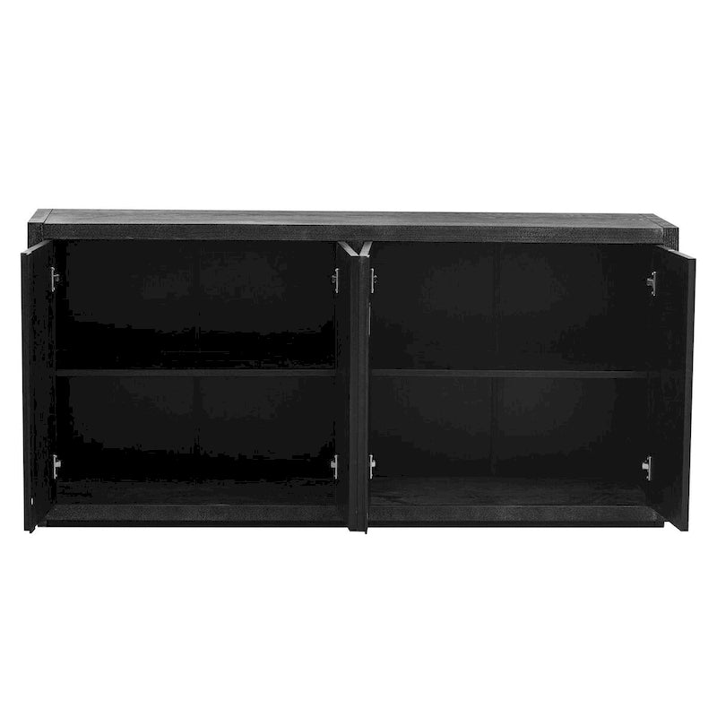 Buffet de rangement à quatre portes bleu marine et noir en MDF avec étagères réglables