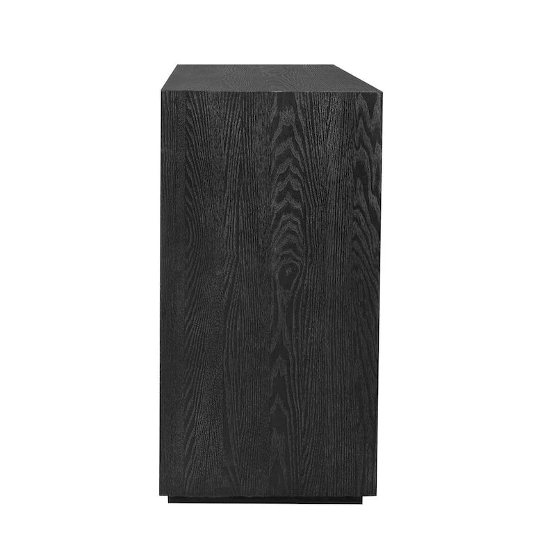 Buffet de rangement à quatre portes bleu marine et noir en MDF avec étagères réglables