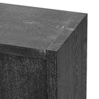 Buffet de rangement à quatre portes bleu marine et noir en MDF avec étagères réglables
