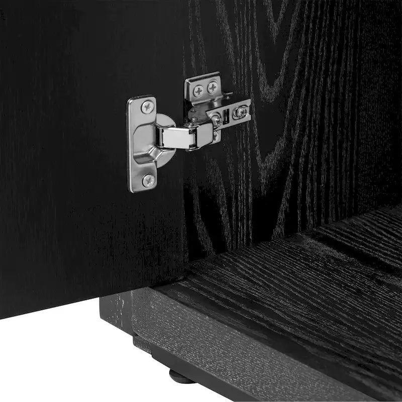 Buffet de rangement à quatre portes bleu marine et noir en MDF avec étagères réglables