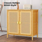 Bahut d'appoint de style bohème en rotin et bambou naturel avec portes