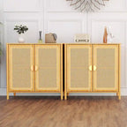 Bahut d'appoint de style bohème en rotin et bambou naturel avec portes