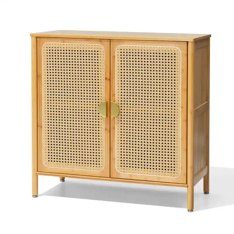 Bahut d'appoint de style bohème en rotin et bambou naturel avec portes