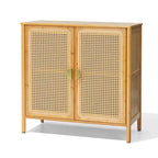 Bahut d'appoint de style bohème en rotin et bambou naturel avec portes