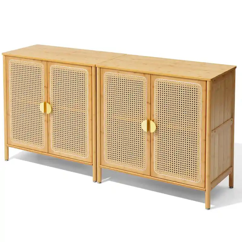 Bahut d'appoint de style bohème en rotin et bambou naturel avec portes