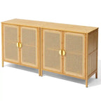 Bahut d'appoint de style bohème en rotin et bambou naturel avec portes