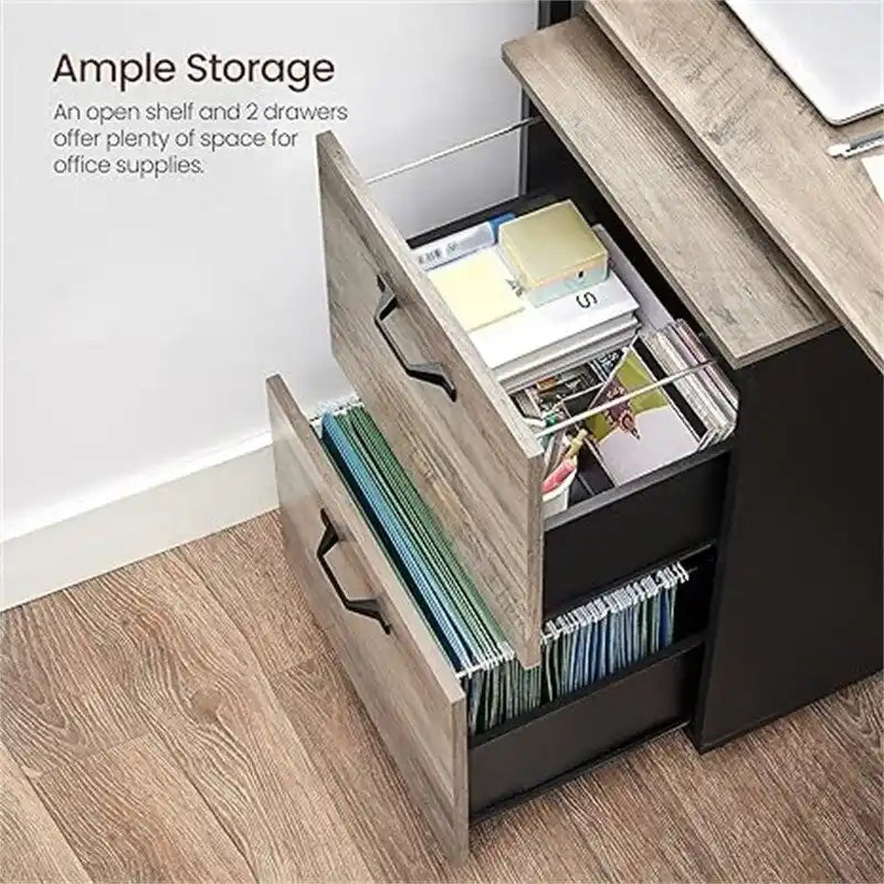 Meuble de rangement à 2 tiroirs avec roulettes, style industriel rustique