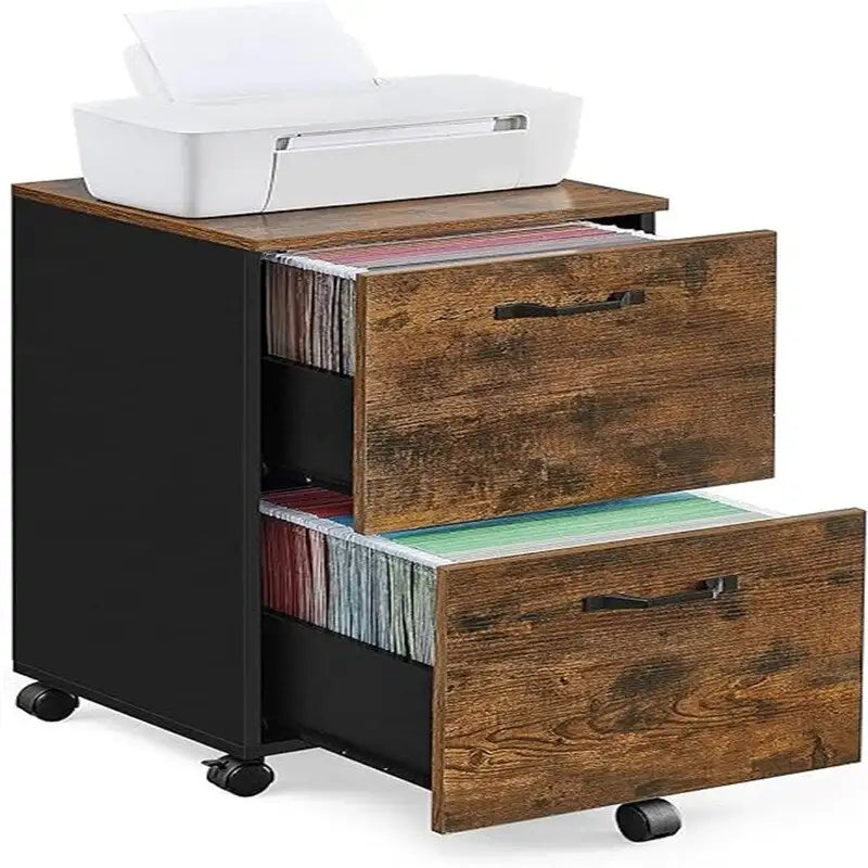 Meuble de rangement à 2 tiroirs avec roulettes, style industriel rustique
