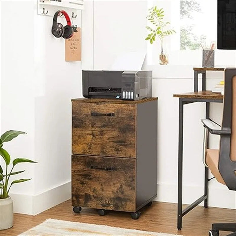 Meuble de rangement à 2 tiroirs avec roulettes, style industriel rustique