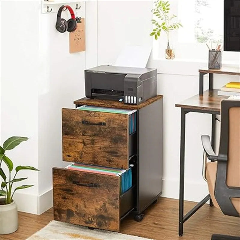 Meuble de rangement à 2 tiroirs avec roulettes, style industriel rustique