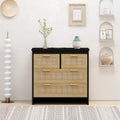 Commode de rangement noire en rotin naturel à 4 tiroirs avec glissières lisses