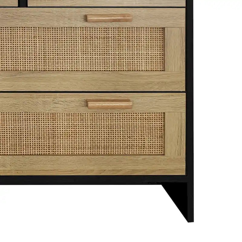 Commode de rangement noire en rotin naturel à 4 tiroirs avec glissières lisses
