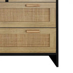 Commode de rangement noire en rotin naturel à 4 tiroirs avec glissières lisses
