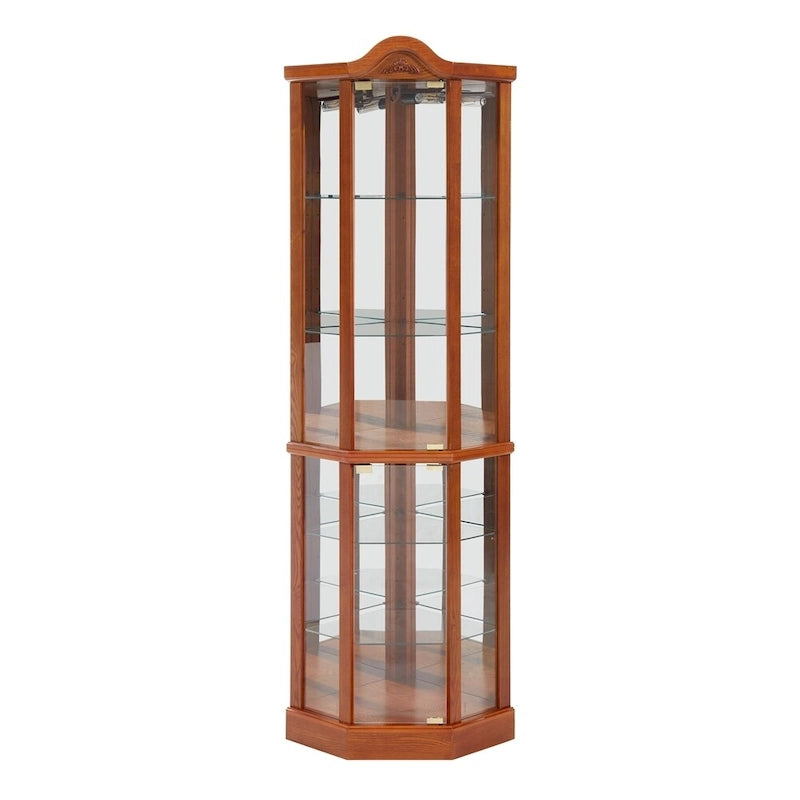 Vitrine d'angle Curio avec portes vitrées Éclairage intégré Étagères réglables Chêne Cerisier