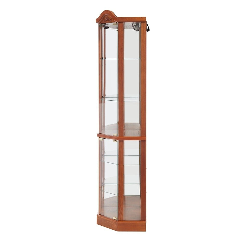 Vitrine d'angle Curio avec portes vitrées Éclairage intégré Étagères réglables Chêne Cerisier