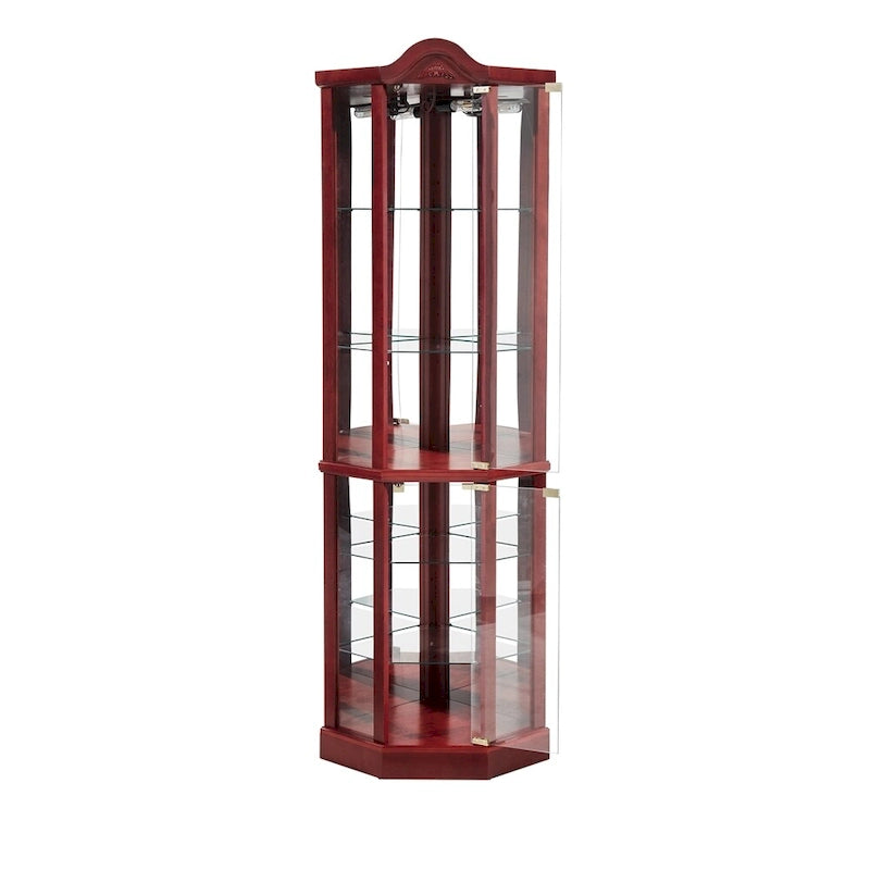 Vitrine d'angle Curio avec portes vitrées Éclairage intégré Étagères réglables Chêne Cerisier