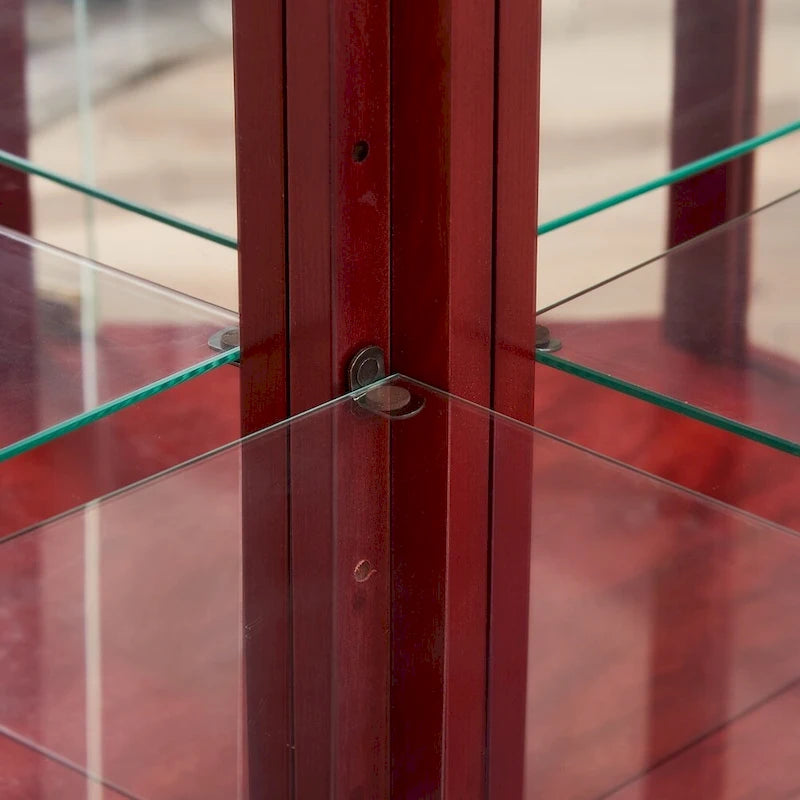 Vitrine d'angle Curio avec portes vitrées Éclairage intégré Étagères réglables Chêne Cerisier