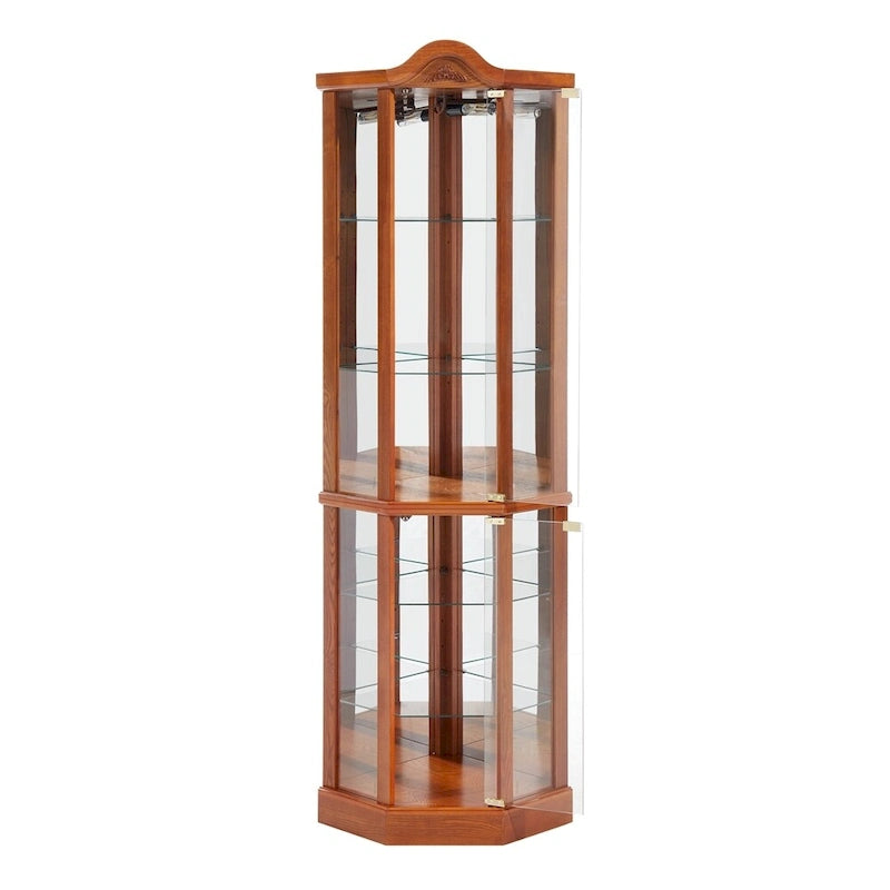 Vitrine d'angle Curio avec portes vitrées Éclairage intégré Étagères réglables Chêne Cerisier