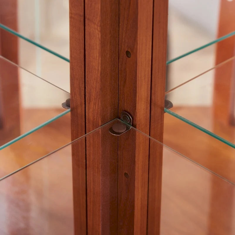 Vitrine d'angle Curio avec portes vitrées Éclairage intégré Étagères réglables Chêne Cerisier