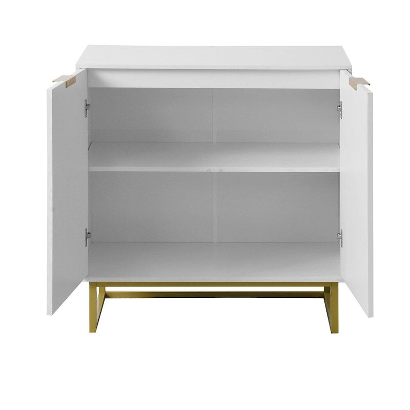 Buffet à portes doubles à chevrons en bois blanc avec base dorée