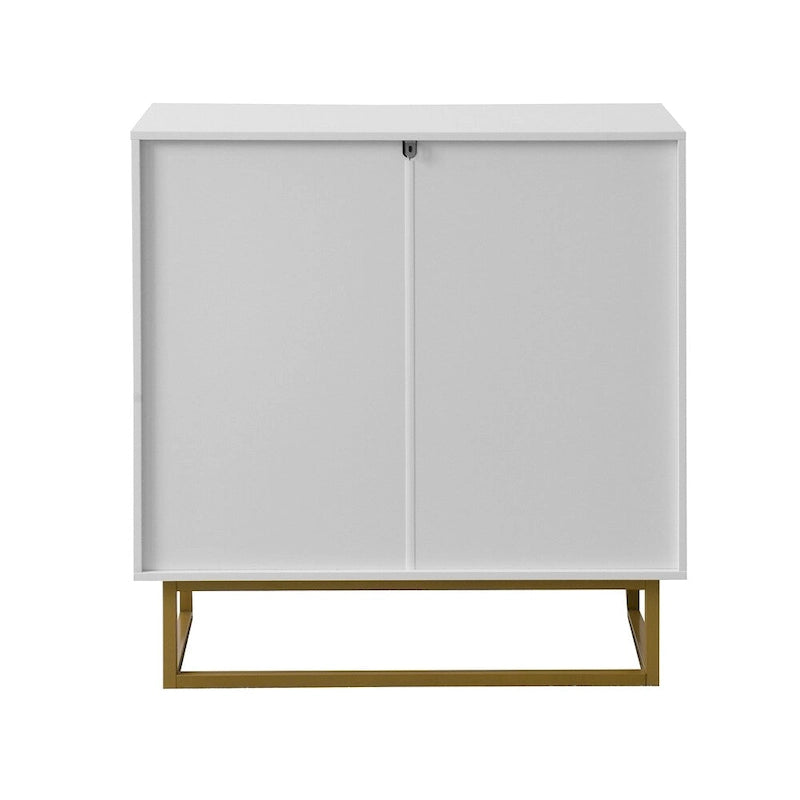 Buffet à portes doubles à chevrons en bois blanc avec base dorée