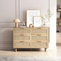 Commode à 6 tiroirs en rotin et bois naturel - Meuble de rangement style bohème pour chambre à coucher