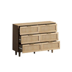 Commode à 6 tiroirs en rotin et bois naturel - Meuble de rangement style bohème pour chambre à coucher