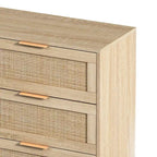 Commode à 6 tiroirs en rotin et bois naturel - Meuble de rangement style bohème pour chambre à coucher