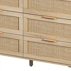 Commode à 6 tiroirs en rotin et bois naturel - Meuble de rangement style bohème pour chambre à coucher