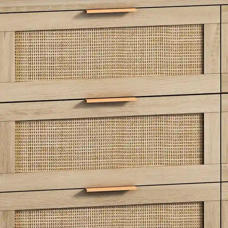 Commode à 6 tiroirs en rotin et bois naturel - Meuble de rangement style bohème pour chambre à coucher
