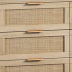 Commode à 6 tiroirs en rotin et bois naturel - Meuble de rangement style bohème pour chambre à coucher