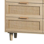 Commode à 6 tiroirs en rotin et bois naturel - Meuble de rangement style bohème pour chambre à coucher
