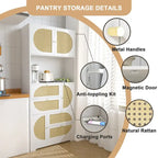 Armoire de rangement haute autonome avec portes et tiroirs en rotin Blanc