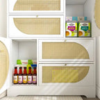 Armoire de rangement haute autonome avec portes et tiroirs en rotin Blanc