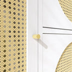 Armoire de rangement haute autonome avec portes et tiroirs en rotin Blanc