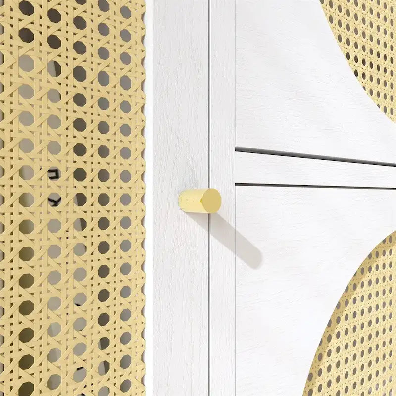 Armoire de rangement haute autonome avec portes et tiroirs en rotin Blanc