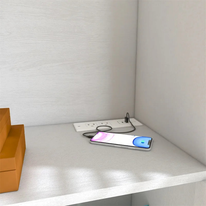 Armoire de rangement haute autonome avec portes et tiroirs en rotin Blanc