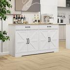 Buffet de ferme blanc avec 2 tiroirs, 4 portes, meuble de rangement