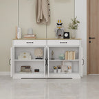 Buffet de ferme blanc avec 2 tiroirs, 4 portes, meuble de rangement