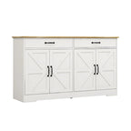 Buffet de ferme blanc avec 2 tiroirs, 4 portes, meuble de rangement