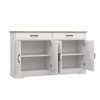 Buffet de ferme blanc avec 2 tiroirs, 4 portes, meuble de rangement