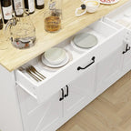 Buffet de ferme blanc avec 2 tiroirs, 4 portes, meuble de rangement